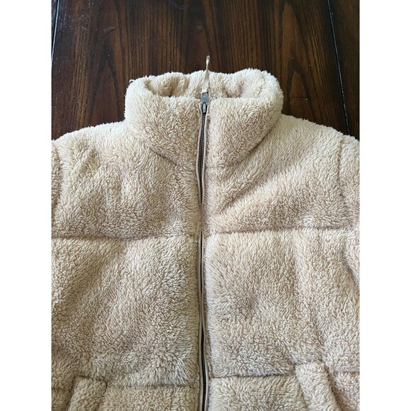 Aeropostale Faux Fur Coat Full Zip Beige Cream Fuzzy Neutral Soft Winter S NEW - Picture 2 of 8